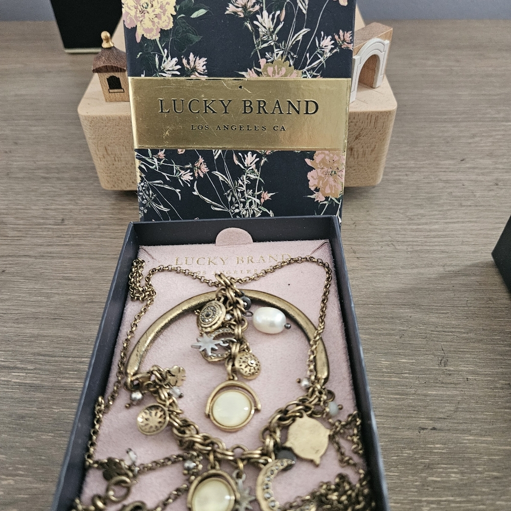 Lucky Brand Gold NECKLACE AND BRACELET with Intricate Design